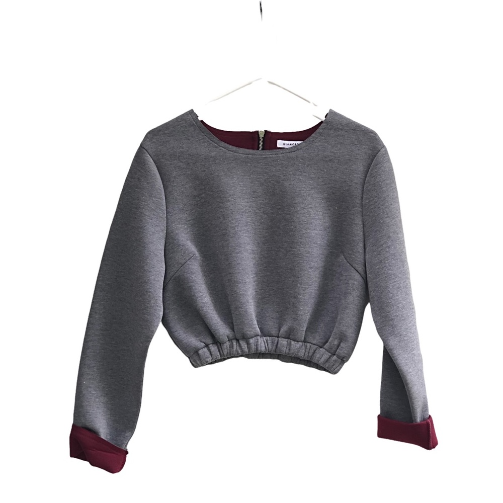 • Glamorous by Nasty Gal • Cropped Grey Long Sleeve Top
